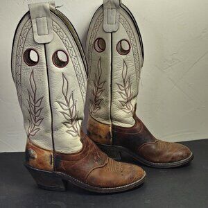 Olathe Boots Mens Size 6.5 D Cream‎ Buckaroo Cowboy Leather USA VINTAGE 7348